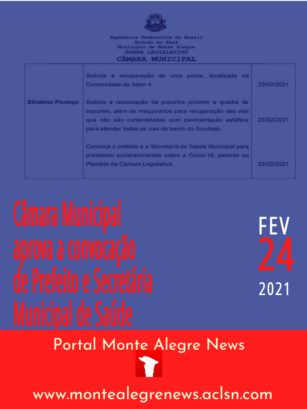 Câmara Municipal de Monte Alegre aprova a convocação de Prefeito e Secretária Municipal de Saúde