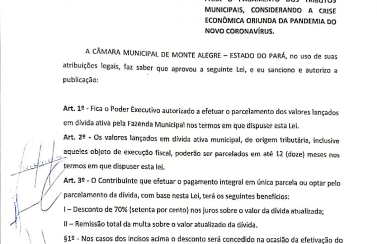 VÍDEO – PREFEITURA MUNICIPAL DE MONTE ALEGRE PERDOA EM 100% DA MULTA E 70% DOS JUROS DOS CONTRINUINTES COM DÍVIDAS