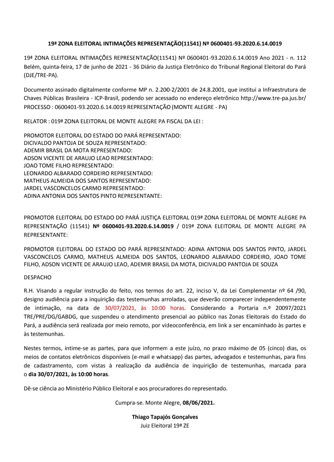 AUDIÊNCIA MARCADA