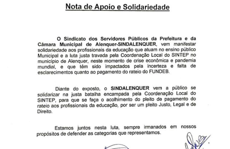 SINDICATOS SE SOLIDARIZARAM AOS PROFISSIONAIS DA EDUCAÇÃO EM ALENQUER NO OESTE DO PARÁ