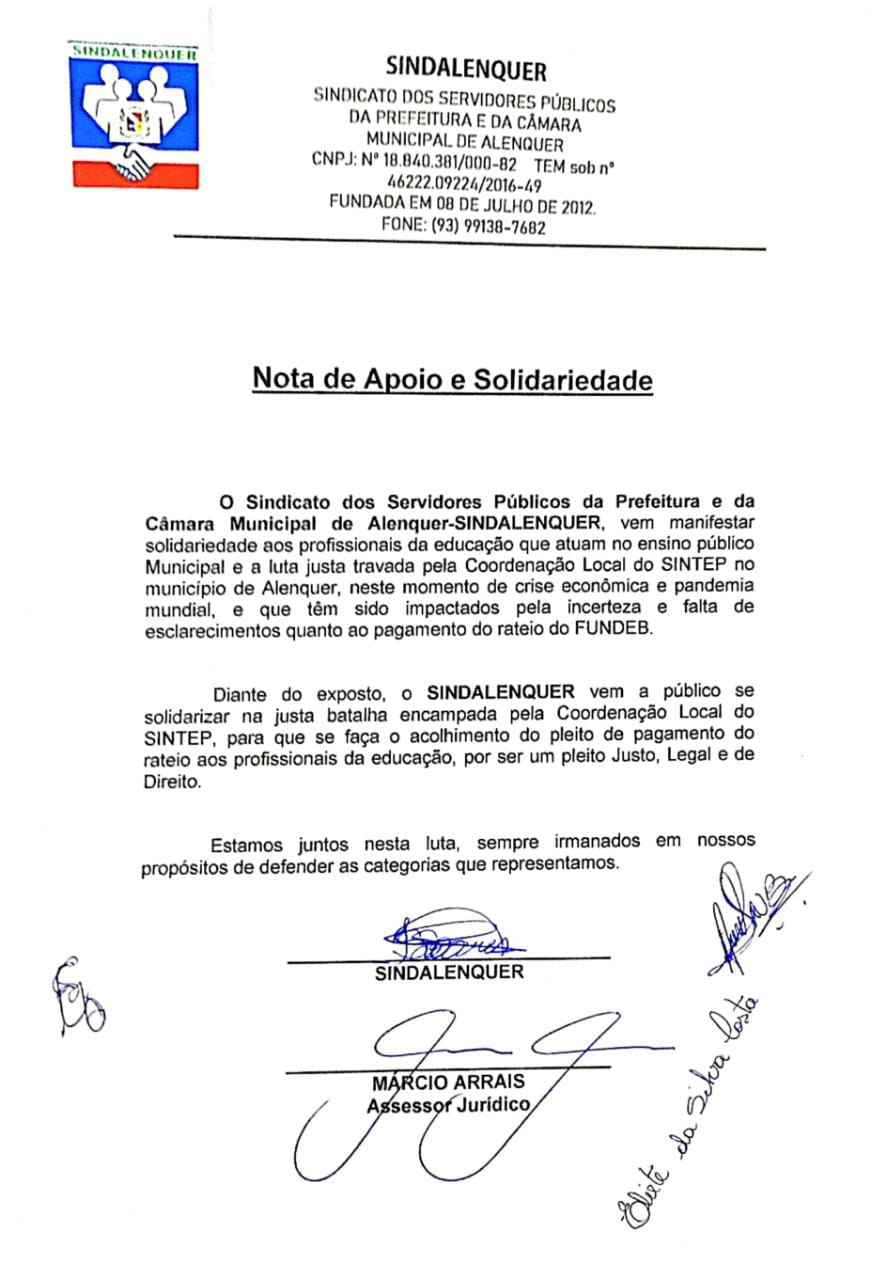 SINDICATOS SE SOLIDARIZARAM AOS PROFISSIONAIS DA EDUCAÇÃO EM ALENQUER NO OESTE DO PARÁ