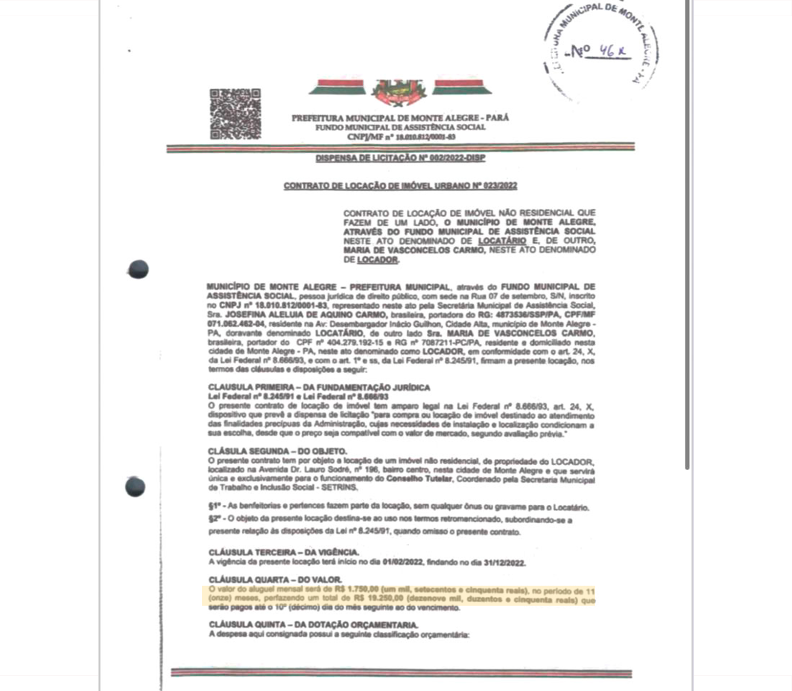 DENÚNCIA I EX-SECRETÁRIA DA SETRINS, JOSEFINA CARMO, ALUGOU CASA DA SOGRA PARA SEDE DO CONSELHO TUTELAR EM CONTRATO DE DISPENSA DE LICITAÇÃO